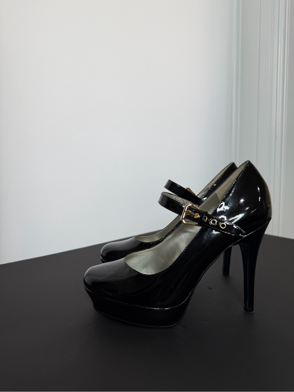 Guess Black Patent Double-Strap Platform Mary Jane Heels
